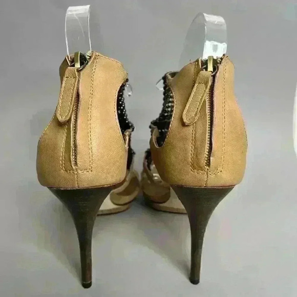 Lola Cruz Beaded Embellished Strappy High Heel Sandals Tan EU 39 - Picture 2 of 13